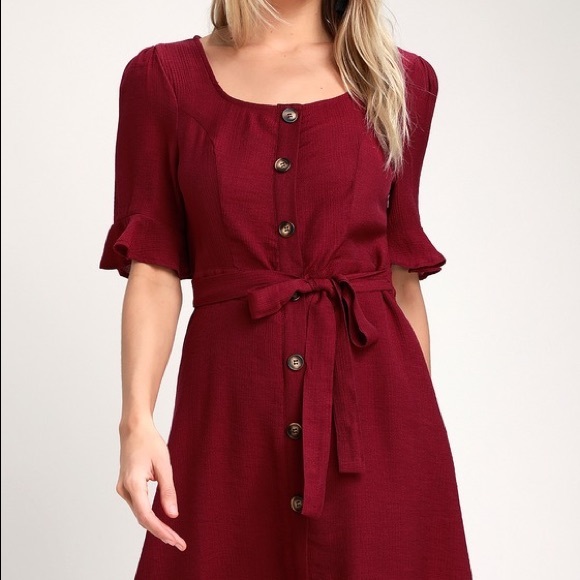 Lulu’s NOAH BURGUNDY FLOUNCE SLEEVE MINI DRESS - Picture 2 of 8